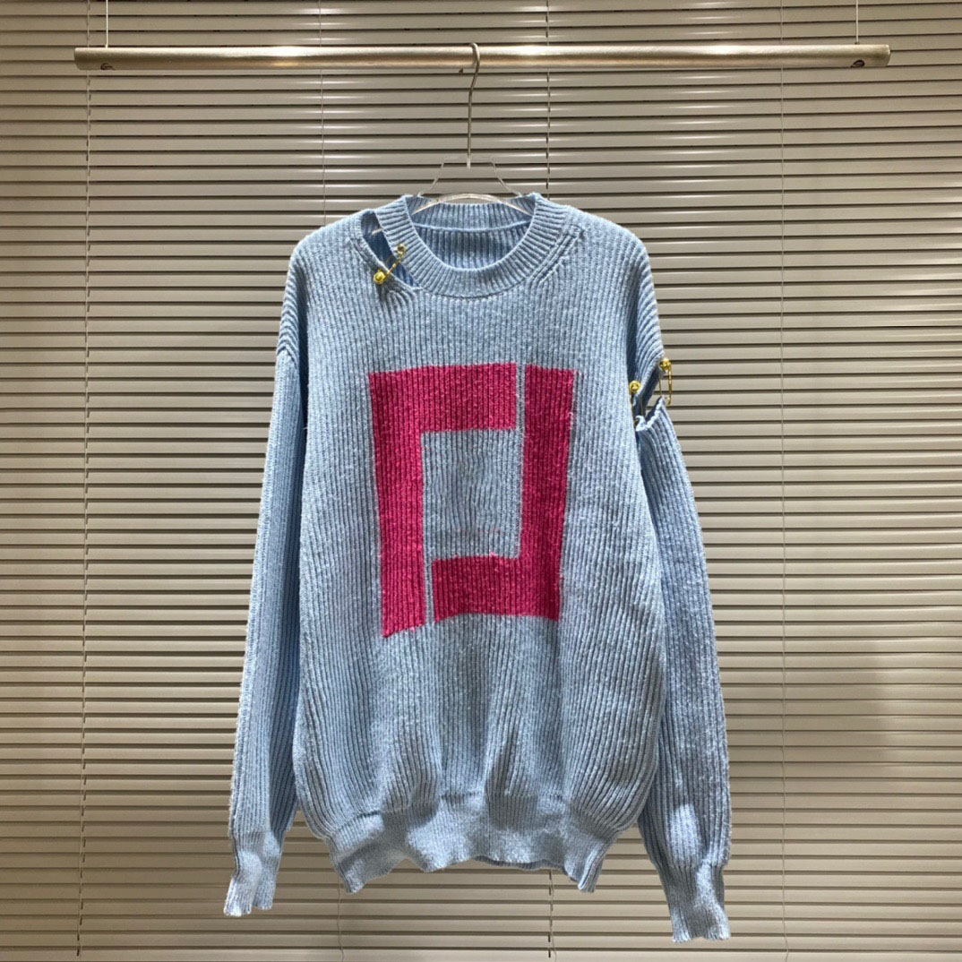 

New AOP jacquard letter knitted sweater in autumn / winter 2022acquard knitting machine e Custom jnlarged detail crew neck cotton dd32E, Blue