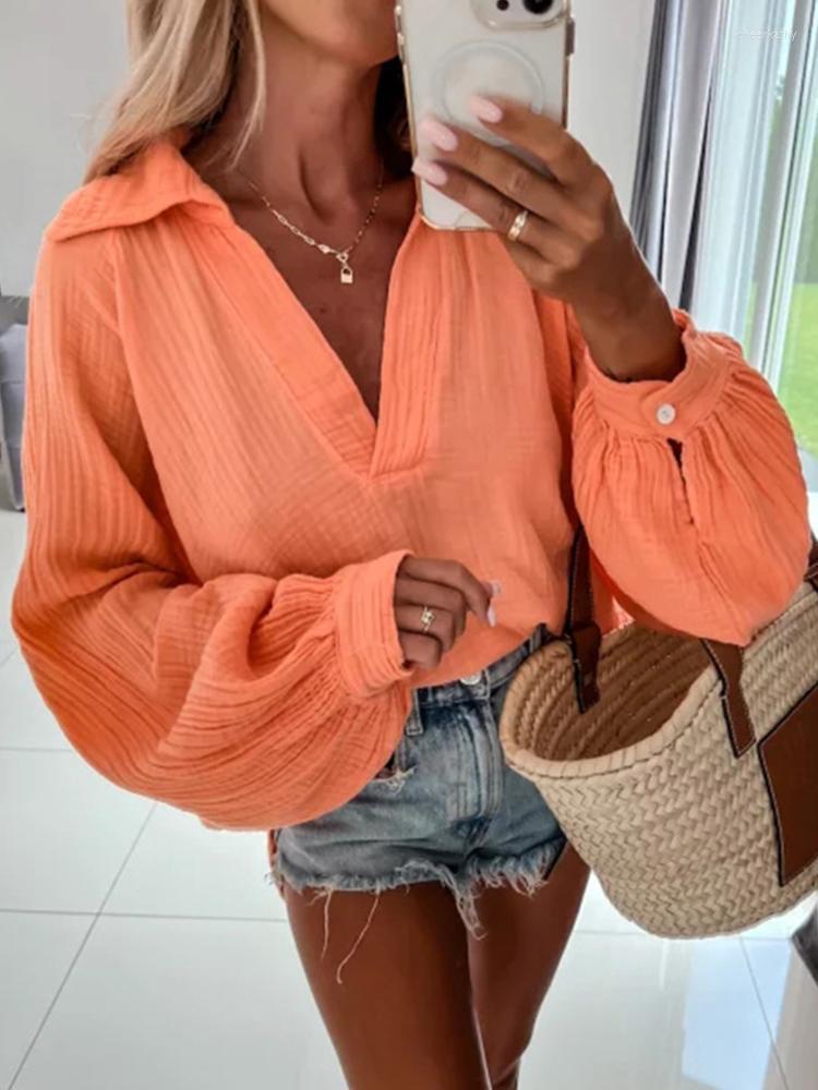 

Women' Blouses & Shirts Long Sleeve Outline V-Neck Lantern Loose Office Women Pullover Top 2022 Solid Texture Chic Blouse ShirtWomen' Chee, 01 white