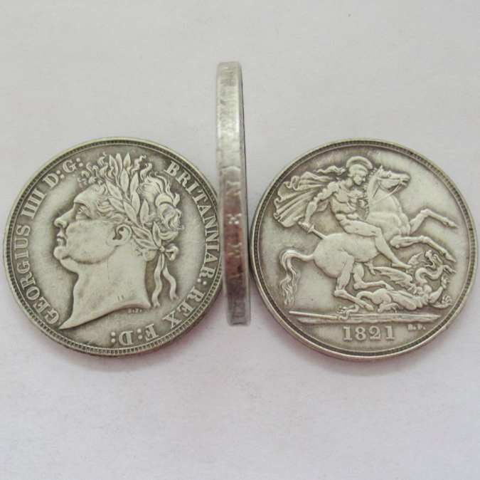 

GREAT BRITAIN 1821 Craft George IV one Crown Silver Plated Letter Edge Copy coin Coinmetal dies manufacturing