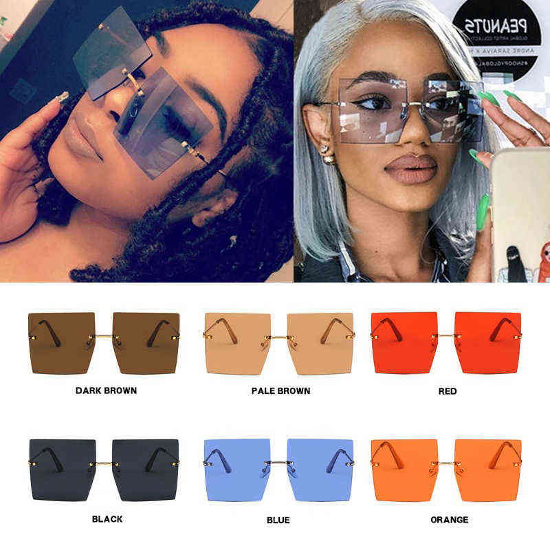 

Sunglasses Wholesale Oversized Rimless Square for Women Luxury Brand Red Blue Sun Glasses Female Vintage Alloy Brown Shades Bulk 220322