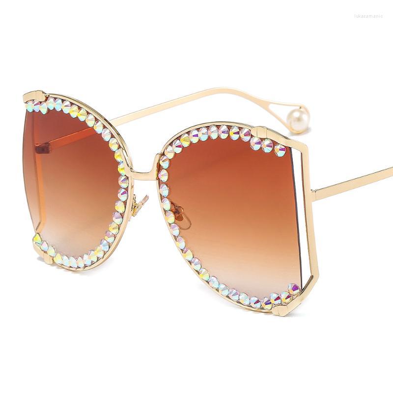 

Sunglasses Color Lens Glasses Women Large Rim Handmade Diamond Luxury Rhinestone SunglassesSunglasses