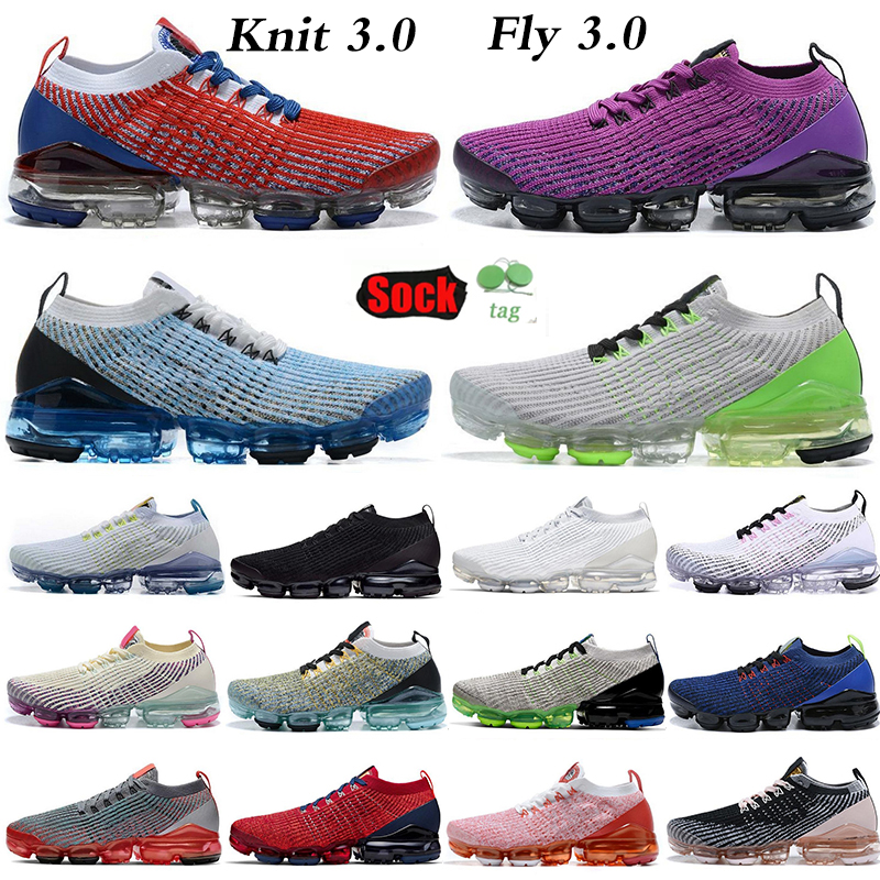 

Running Shoes Cushion Knit 3.0 Fly OG Mens Triple Black Astronomy Blue Vivid Purple Black Snakeskin USA Designer Breathable Run Shoe Women Sneakers Trainers Size 36-45, 19