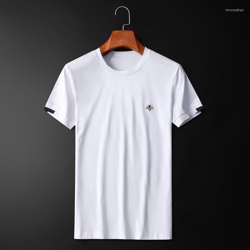 

Men's T-Shirts Luxury Little Bee Embroidery Short Sleeve Men's Round Neck Summer Trend Contrast Color Knitted T-shirt High Quality TopMe, Black
