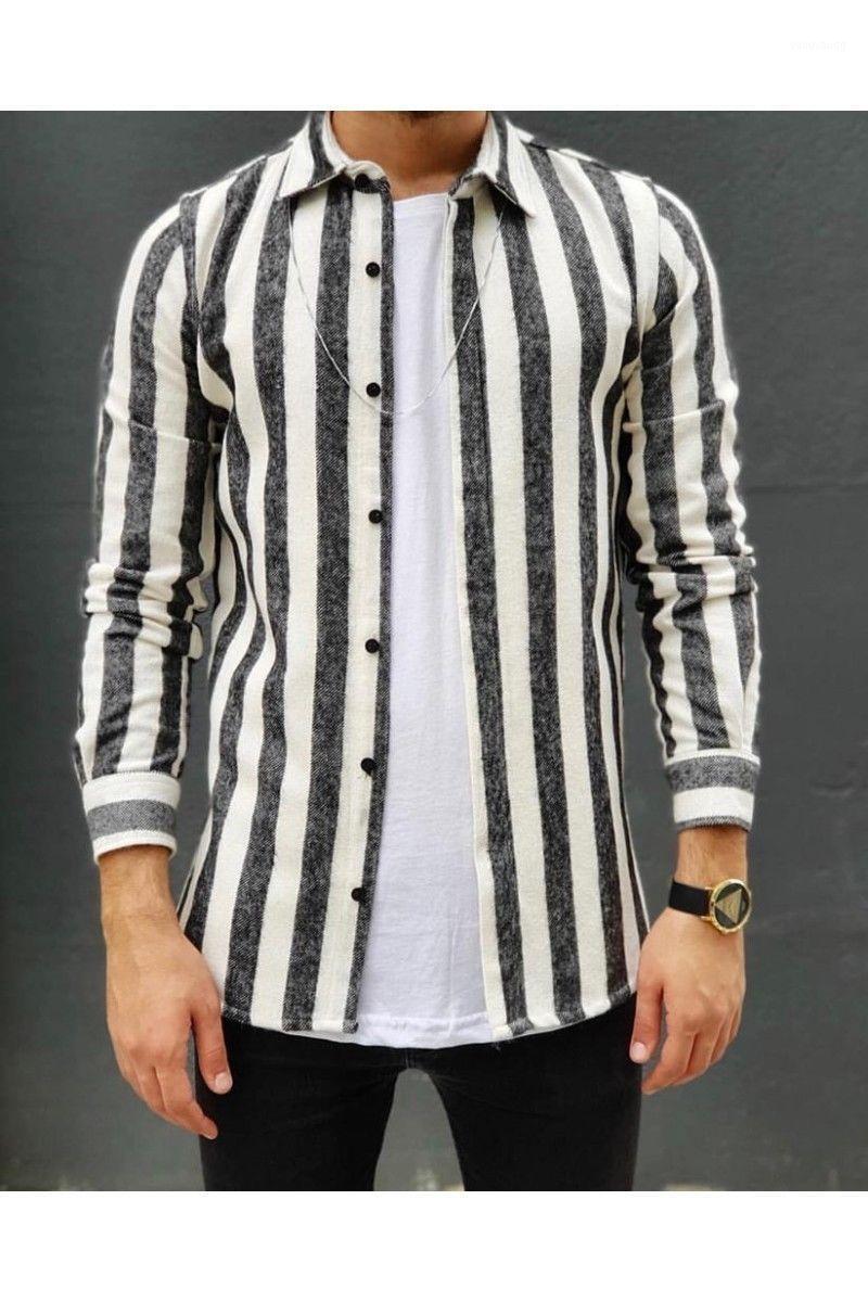 

Luxury Fashion Mens Slim Fit Shirt Long Sleeve Dress Shirts Striped Casual Tops 2022 Men's, Gray