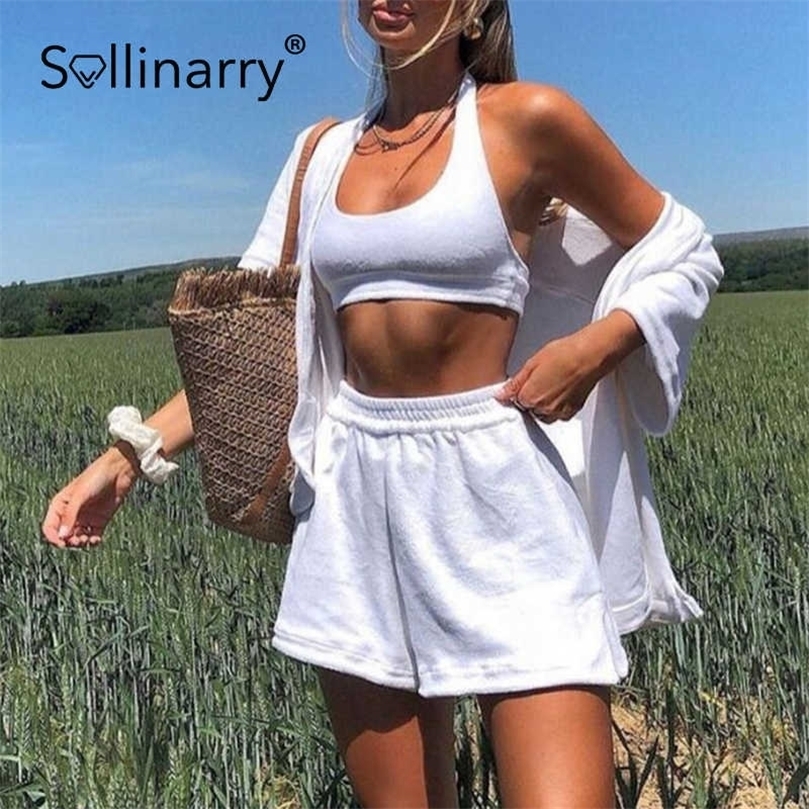 

Sollinarry Two-piece casual solid suit female Summer pocket white t-shirt shorts streetwear Buttons pink pajamas sets women 210709
