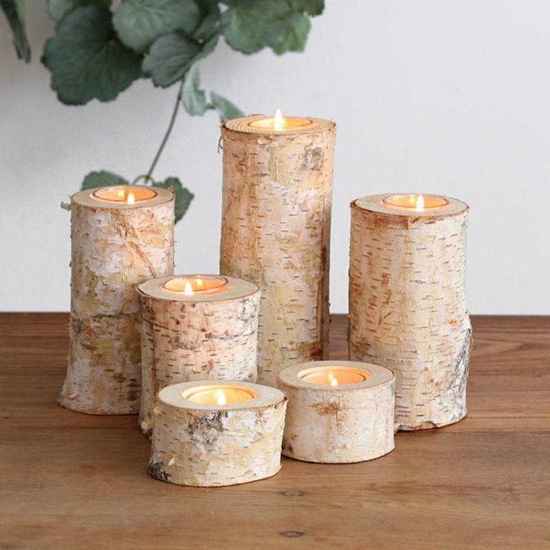 

Candle Holders Wooden Holder Table Desktop Decoration Candlestick Succulent Plant Pot Tray Wedding Decor