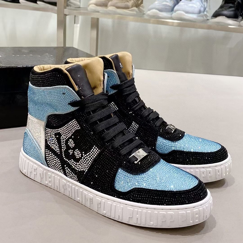 

2022New High Tube Genune Leather Glitter Boots Cowhide Couple Thick Bottom Women Men Shoes Rhinestone Metal Skull Nnkle Boots mkjkk000002