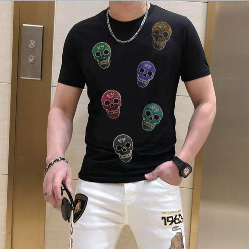 Hommes Hip Hop T-shirt à manches courtes Crâne Diamant Coton T-shirts Beau Mode Multicolore Homme Tops Streetwear Homme Vêtements M-4XL