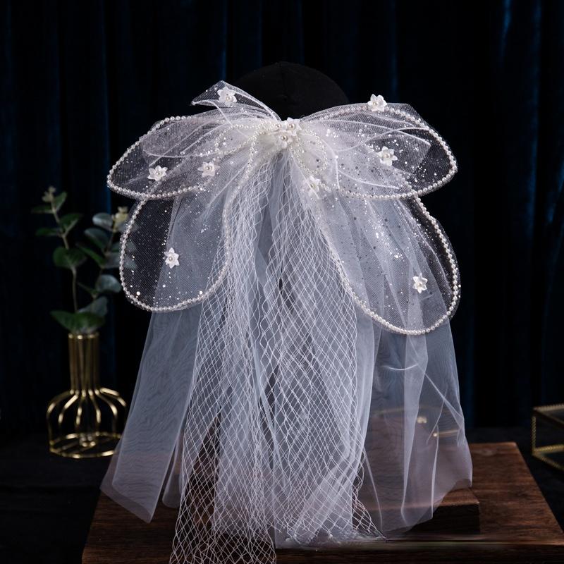 

Headpieces Layered Sequined Sweet Shiny Bow Bridal Veil Dream Mesh Wedding Dress Po Studio AccessoriesHeadpieces