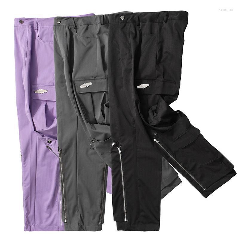 

Men's Pants Male Half Zipper Trousers Jogger Men HipHop Detachable Varsity Joggers Streetwear Multi-Pocket Cargo Purple SweatpantsMen's Naom, Black