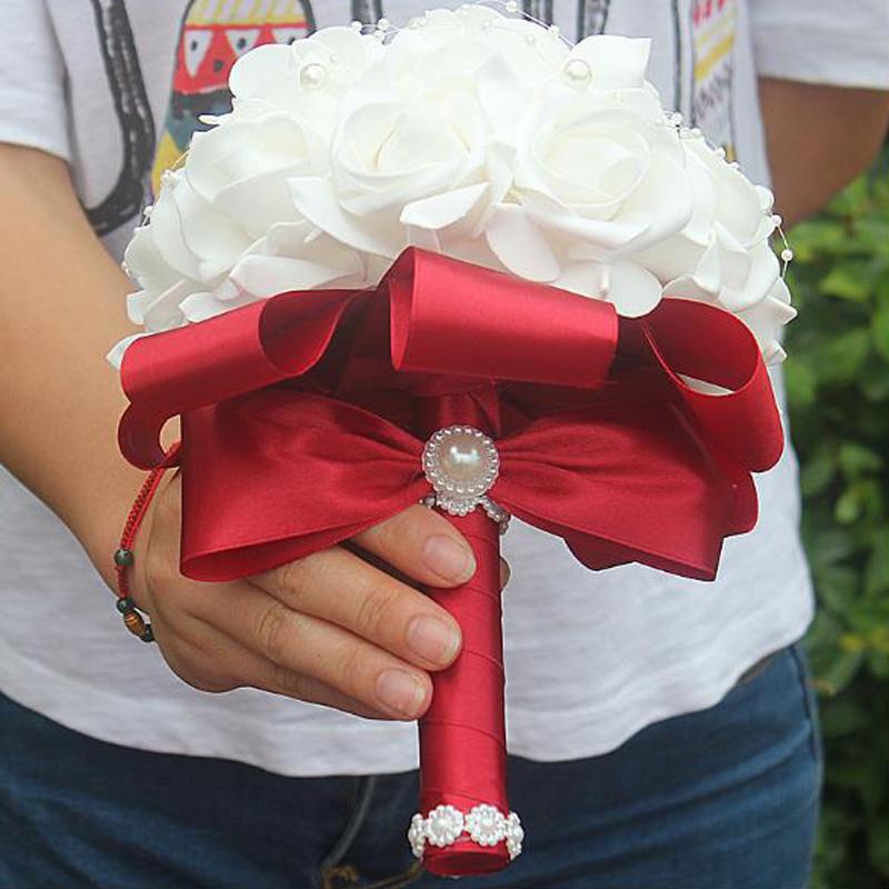 

Wedding Flowers Rosa Flor Bouquet Rose Bridesmaid Foam Bridal Ribbon Fake De NoivWedding