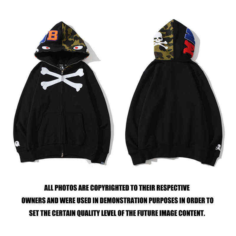 

Brand Fashion Shark Skull Co Branded Camouflage Color Matching Zipper Cardigan, Black