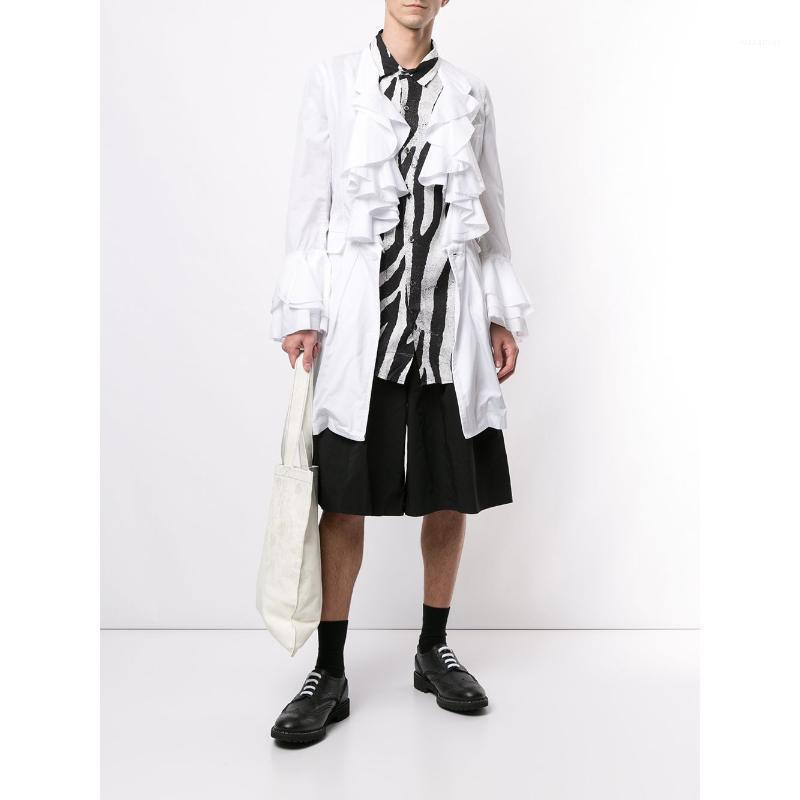 

S-6XL 2022 Men Women's Clothing Hair Stylist Show Personality Stage Long Sleeve Ruffle Shirt Jacket Plus Size Costumes Men's Casual Shirts, Black