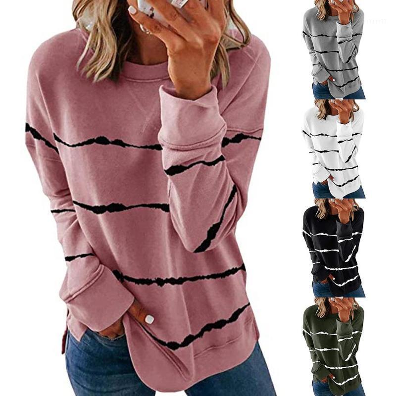 

Autumn Women' Tracksuit Hoodie Casual Women Long Sleeve O Neck Tie Dye Stripes Print Pullover Blouse Sweatshirt Hoodies & Sweatshirts, Black
