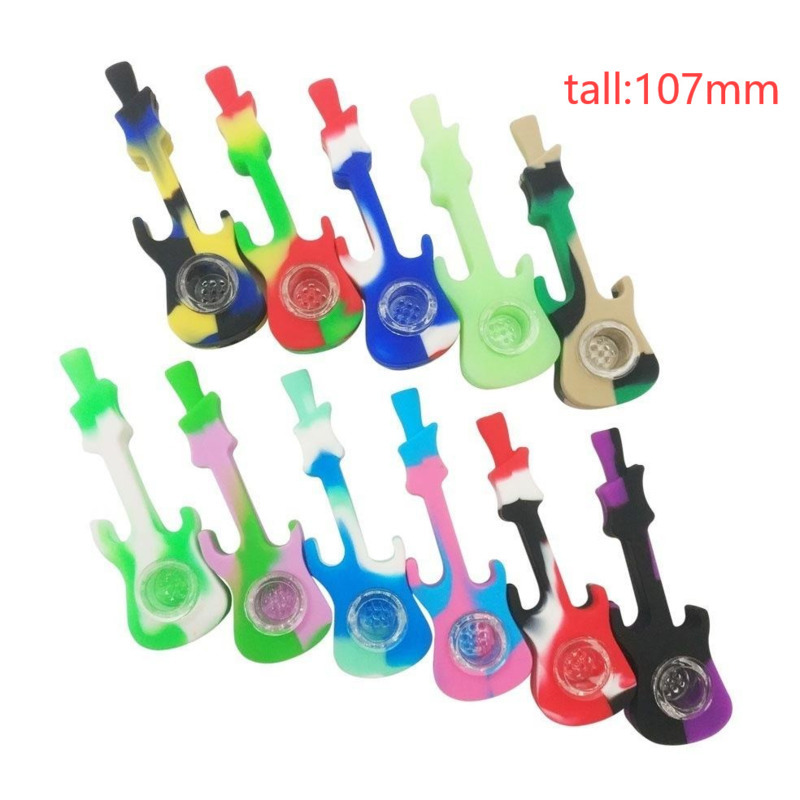 

107mm Mini guitar shape pipes silicone pipe smoking pipe with glass bowl