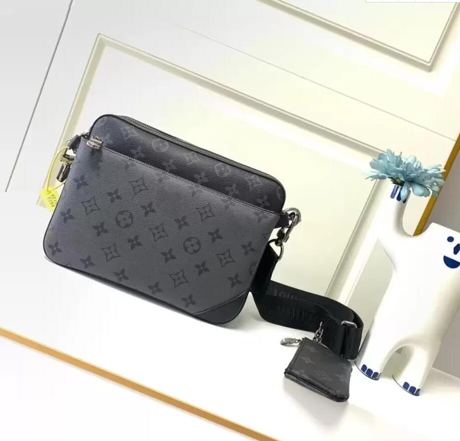 

2022GGs LOUISS VUTTONS LVs YSLs New Handbags Men Leather TRIO Messenger Bags Luxury Shoulder Bag Make Designer Handbag Tote Man's bag, Black flowers