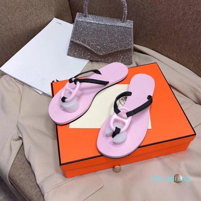 

Slippers luxury sandals women fashion designer flat flip flops Paris summer beach sexy and boxes2041, Red