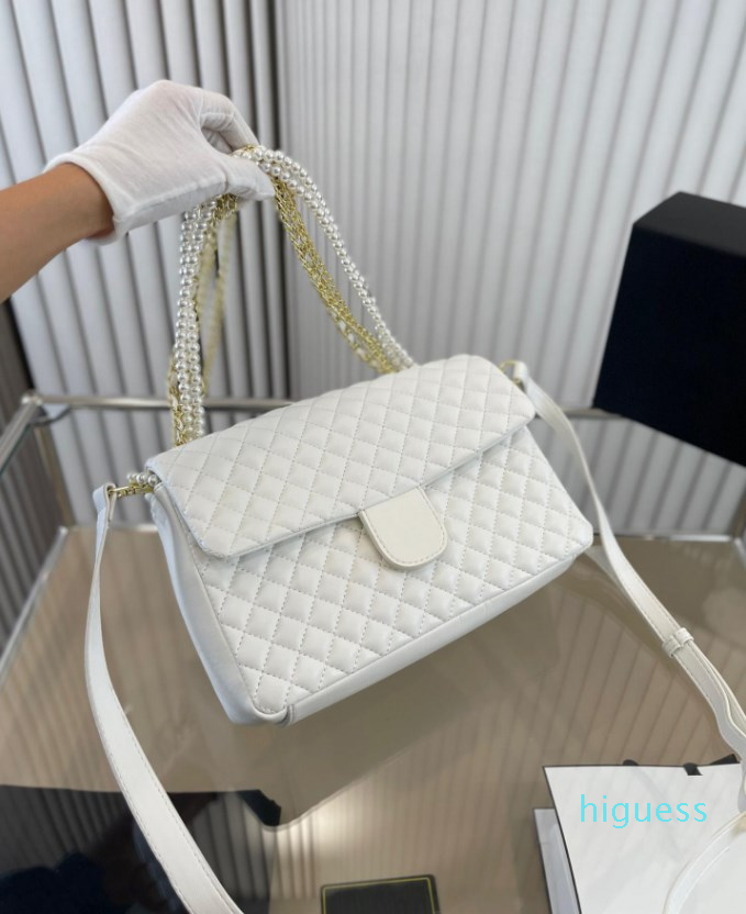 

2022- Classic Ladies Plaid Flap Handbag CF Pearl and Chain Multilayer Handle Shoulder Bag Detachable Adjustable Shoulder Strap Large Capacity Crossbody Bags, Pink