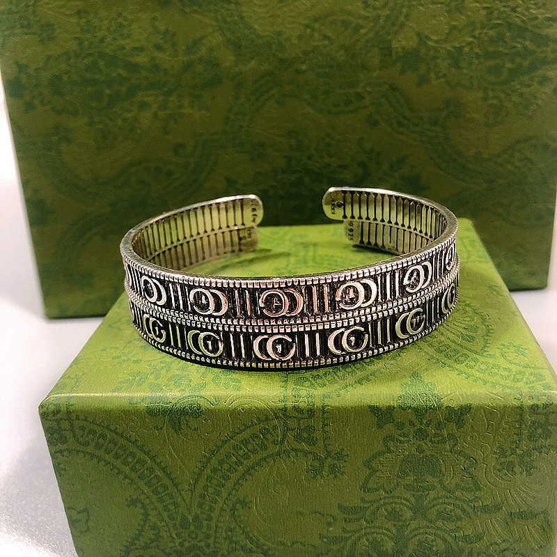 

letters Double G Stripe Bangle Retro silver Couple Bracelets Trend Fashion Men's Women's open Bracelet