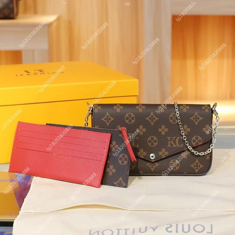 

Multi Felicie Pochette Women Chain Evening Shoulder Bags Wallet Messenger Leather Handbags High Quality louiseity Flower Purse viutonity vuttons Crossbody Bag, With orange box