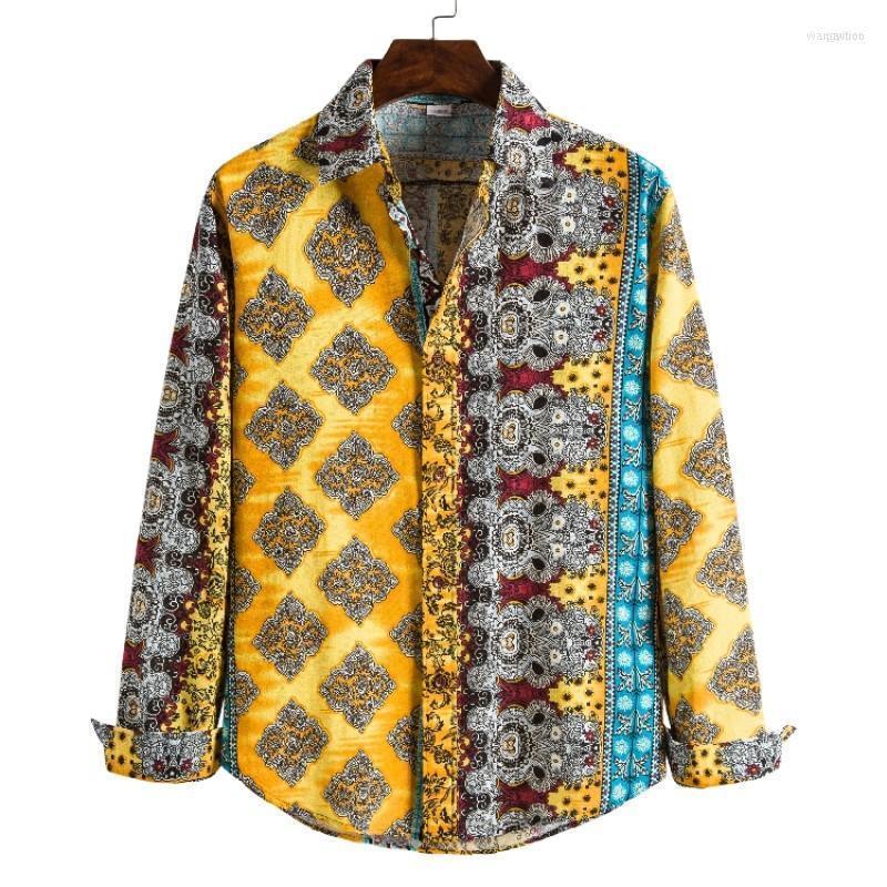 

Men' Casual Shirts Luxury Paisley Print Button Up Men Brand Long Sleeve Cotton Linen Shirt Mens Harajuku Streetwear Camisa, As shown