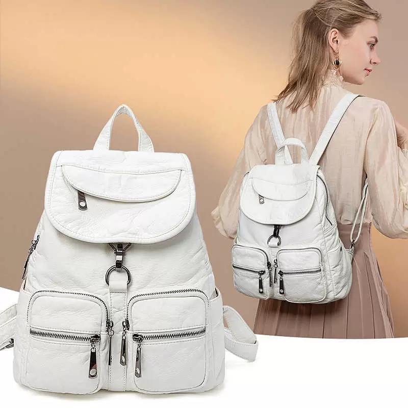 

Internal Frame Packs Soft Women's 2021 Korean Washed Leather White Leisure Large Capacity Fashion Travel Backpack