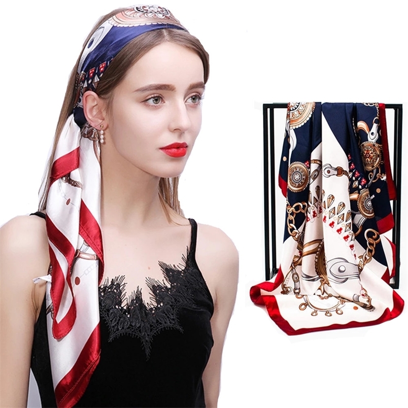 

Printed Silk Scarves Women Luxury Brand Shawls 90cm Bandana Female Foulard Satin Scarf Square Head Hijab Scarfs For Ladies 220704