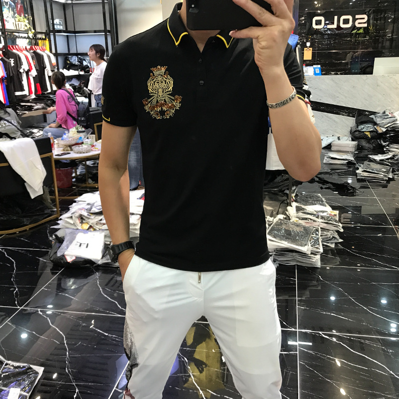 Été nouveau polo pour hommes mode marque à la mode revers à manches courtes personnalisé tête de tigre broderie design polos noir blanc M-4XL