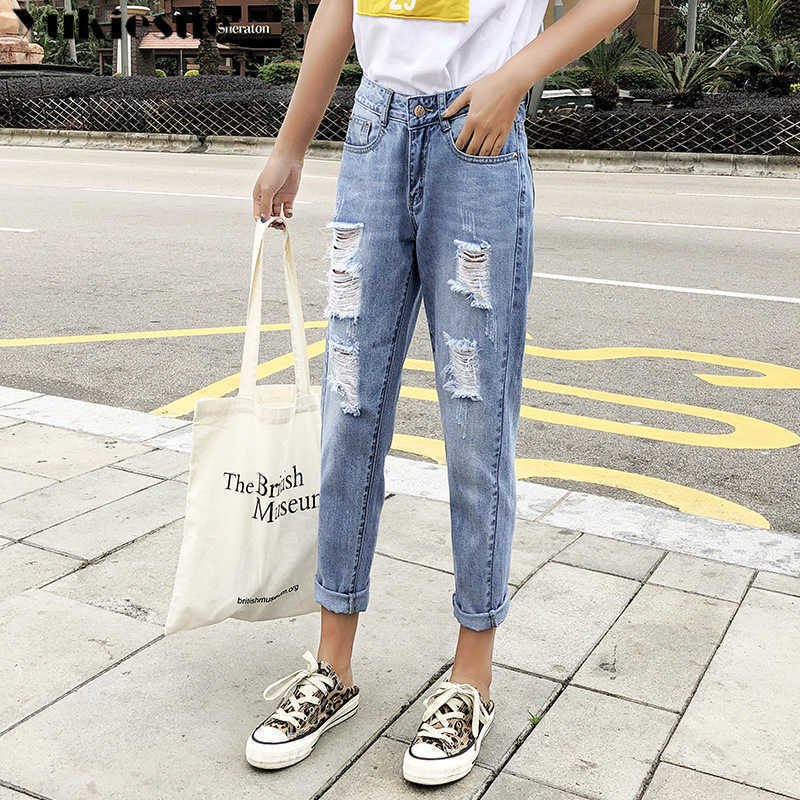

summer Ladies High Waist Female Boyfriend ripped mom push up Jeans for women Denim Ripped Jean femme Woman Plus Size 210608, Light blue
