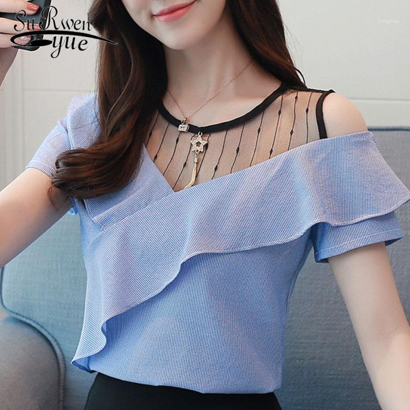 

Fashion Patchwork Women' Clothing Shirt Short Sleeve Summer Women Blouse Sexy Strapless Tops Blusas D745 30 Blouses & Shirts, Blue