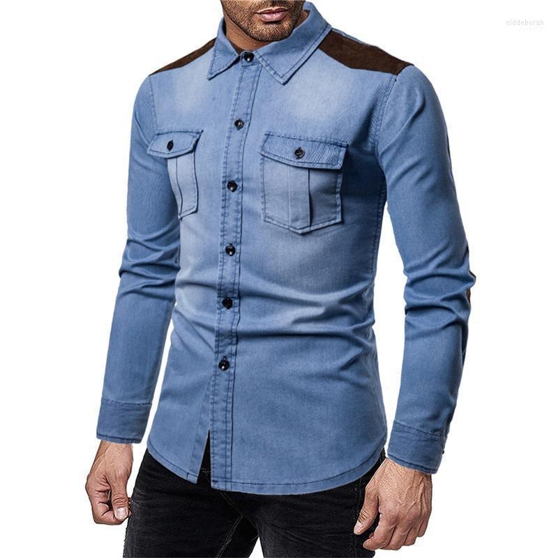 

Men's Casual Shirts Men Clothing 2022 Autumn Fashion Long Sleeve Shirt Denim Turn-down Collar Single Breasted Eldd22, Medium blue