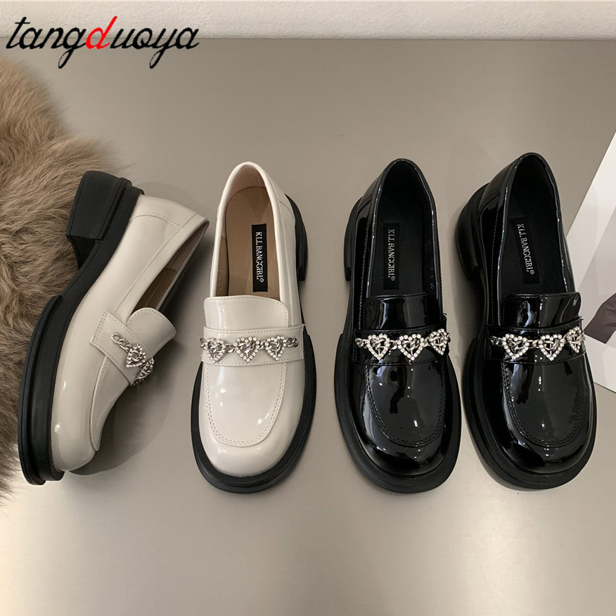 

2022 Women Lolita Mary Jane loafers Shoes For Woman Spring Platform Ladies Loafers Vintage Soft Slip On Chain Oxford Shoes, Black