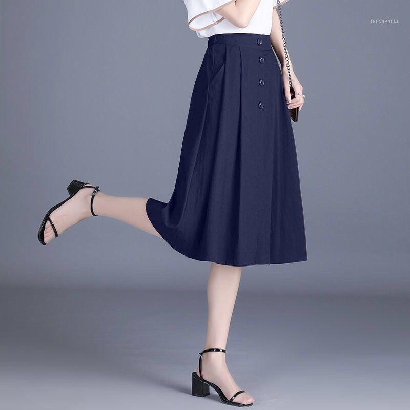 

Skirts Woman Elastic Waist Skirt Women's SpringSummer A- Line High Swing Pleated Mujer Faldas Saias Mulher, Black