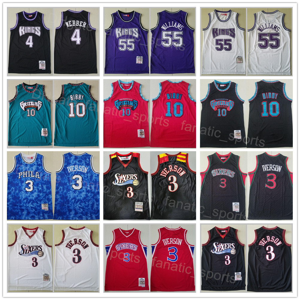 

Retro Basketball Mitchell and Ness Michael Mike Bibby Jersey Allen Iverson Jason Williams Chris Webber Vintage Stitched For Sport Fans Breathable Black White Red
