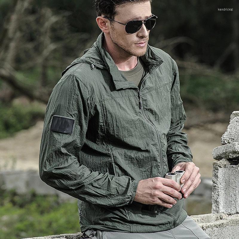

Men' Trench Coats Summer Waterproof Quick Dry Tactical Skin Jacket Men Hooded Raincoat Thin Windbreaker Sunscreen Army Military Kend22, Khaki