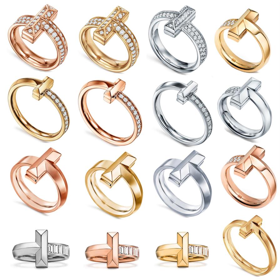 

Luxury Designer Band Rings 925 Silver CZ Diamond Letter T Women Wedding Ring Fashion Classic Jewelry254Z