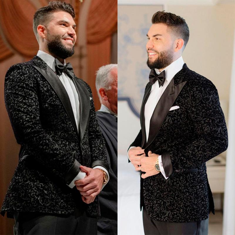 

Men's Suits & Blazers Blak 2 Pieces Jacquard Men High Quality Tailored Single Breasted Blazer Pants Wedding Work Wear Causal Prom TailoredMe, Black