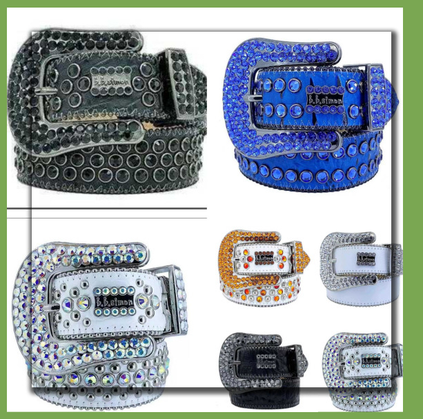 

Fashion Designer Belts Women High Quality Mens Bb Simon Rhinestone Belt With Bling Rhinestones Width 4.0CM Waistband8811, White