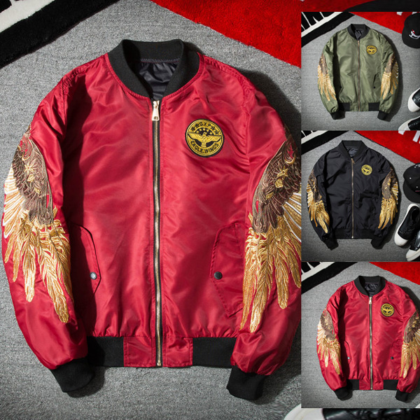 

Ancient captain Club Giv "Angelic" God Eagle Wings Jacket Embroidery Gold Eagle military Bomber Jacket Fashion Outwear Men's Coat Jacket, Black