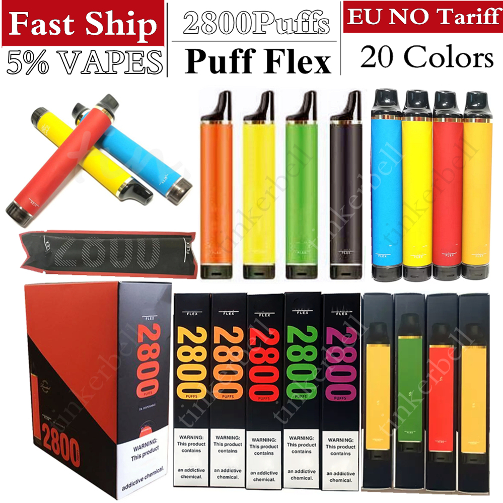 

HOT Puff Flex 2800 Puffs 5% Vapes E Cigarette Disposable Vape Pen Device 20Colors 8ml Cartridge Battery TOP PUFF High-quality newest Bars pens VS elf elux xxl Geek lux