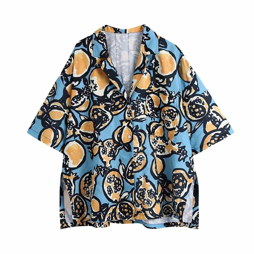 

Women Printed Shirt Half Sleeves Elegant Fashion Oversized Loose holiday Style Woman Blouse Shirt Tops 210709, As picture