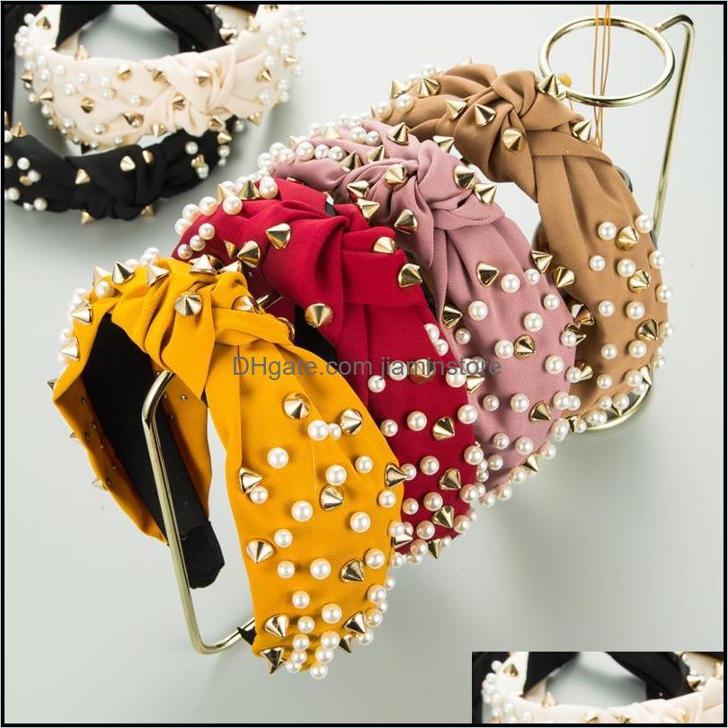 

Headbands Hair Jewelry Korean Fashion Women Accessories Wide Side Headband Mix Pearls Baroque Hairband For Adt Center Knot Headwear Wholesal