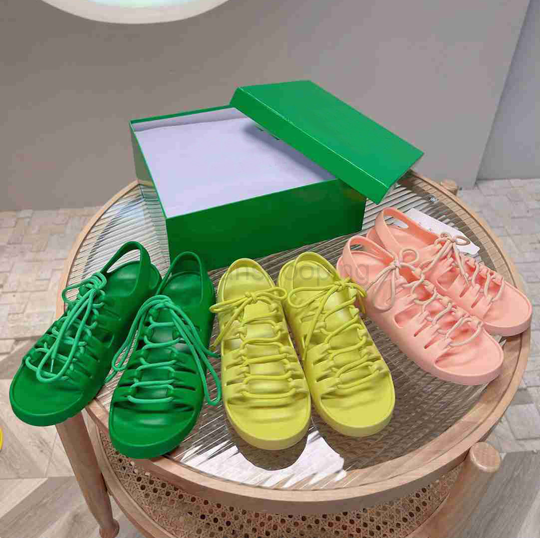 

Designer Sandals Women Jelly Slides Summer Beach Strap Thick-soled Slippers Rubber Sandals Lady Open-toed TPU Flat-bottomed Leisure, Green+yellow