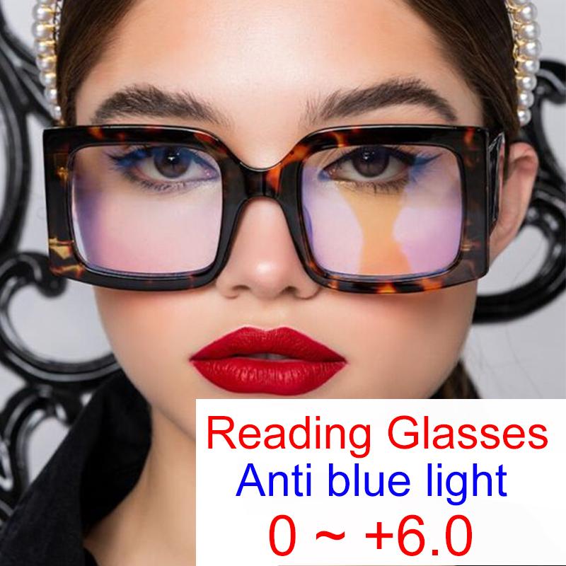 

Sunglasses Classic Vintage Oversized Square Reading Glasses Women Leopard Frame Prescription Optical Anti Blue Light Computer GafasSunglasse