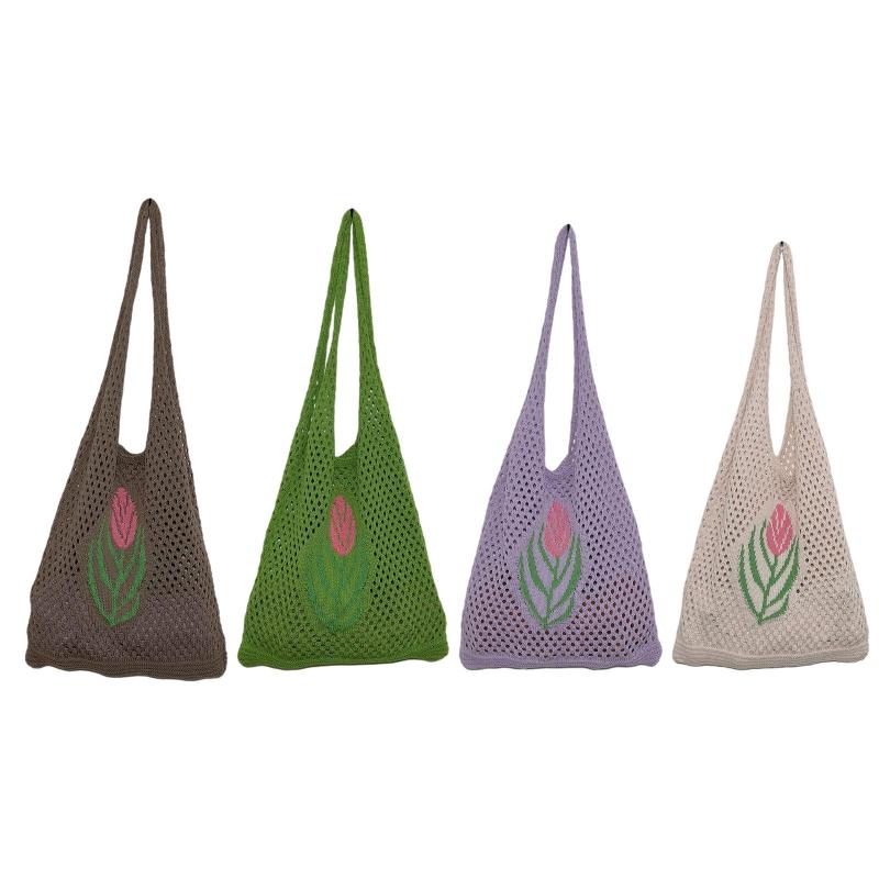 

Evening Bags Chic Women Knitted Shoulder Bag Large Capacity Mesh Summer Casual WeavingEvening, Beige