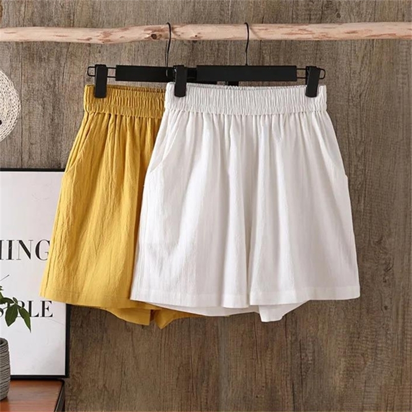 

Summer Women Cotton Linen Shorts Loose Casual Shorts Women Literary Wide Leg Pants Solid Oversize Femle Short Pants 220419, Coffee