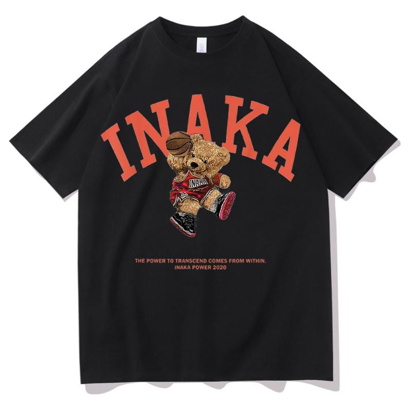 

Men's T-Shirts Inaka Power Basketball Bear Print Tshirt Short Sleeve Crewneck Men Women Hip Hop Harajuku Streetwear Homme EU Size Loose T-sh, Black