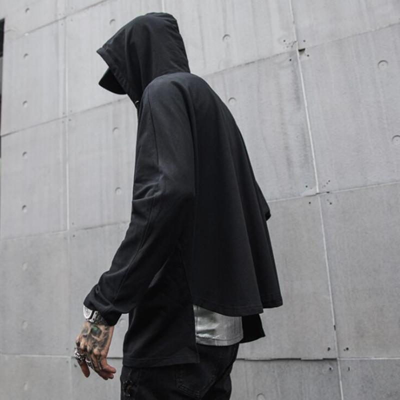 

Men's Jackets Spring Men Thin Fashion Oversize Hooded Jacket Irregular Hem Design Streetwear Vintage Punk Hip Hop Zipper CoatMen's, Black