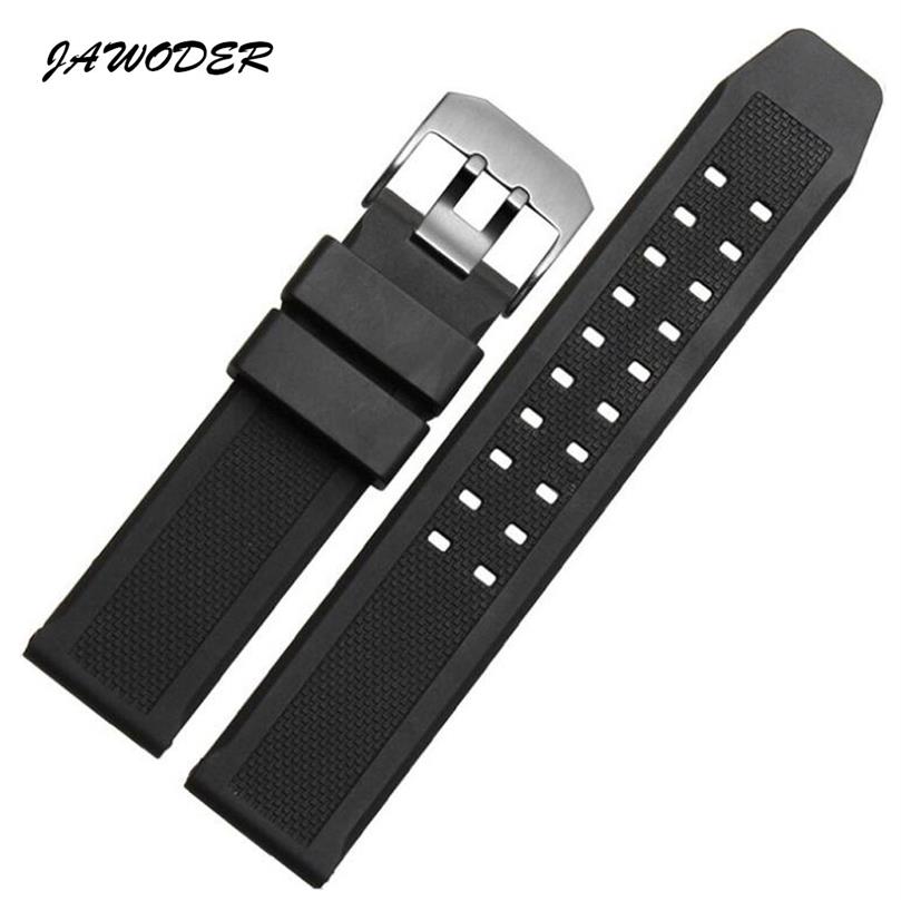 

JAWODER Watchband Soft Silicone Rubber Men Black 23mm Sport Diving Watch band Strap Silver Black Metal Buckle For Luminox Accessor239l