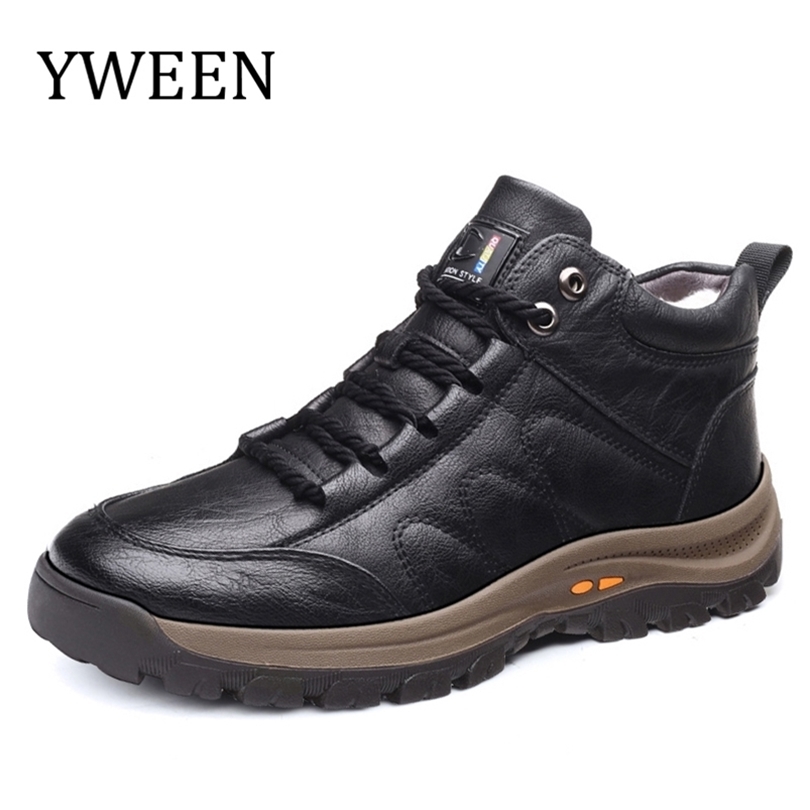 

YWEEN Men Leather Boots Wool Fur Thick Composite Sole Winter Shoes Men Cowhide Leather Designer Outdoors Ankle Boots For Man 210820, Brown